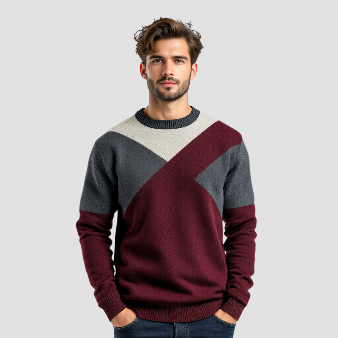 Chroma Blend Tri‑Color Knit Sweater
